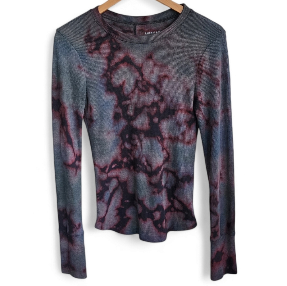Ae | Upcycled Reverse Dyed Thermal Waffle Shirt Womens Medium M Bleach Dye